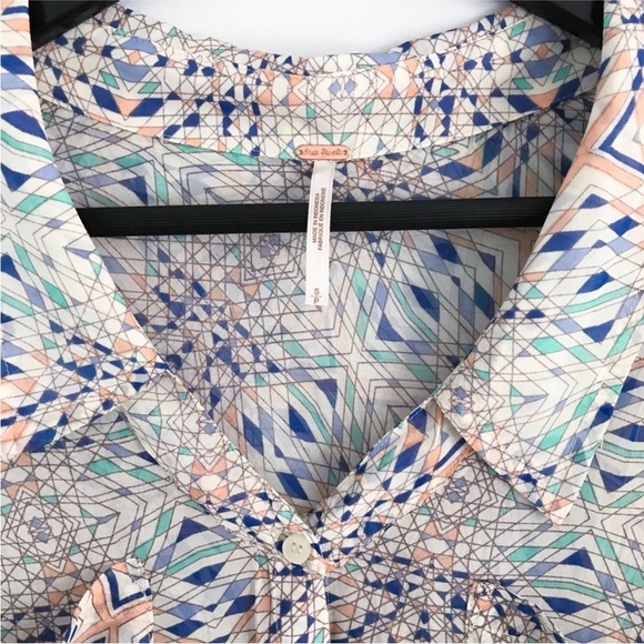 Free People Easy Rider Geometric Chiffon Button Front Blouse Women's Sz S - Picture 8 of 11